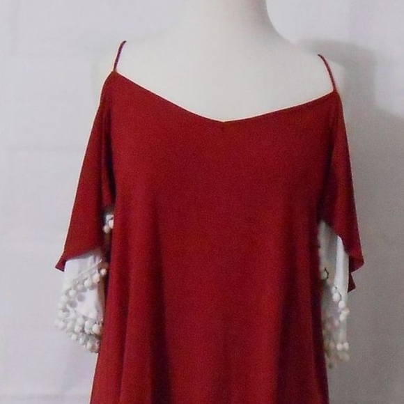 NWT Vava by Joy Han Burgundy Top w/ White Poms S - Picture 4 of 4